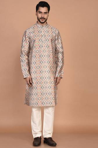 Men's printed straight silk kurta