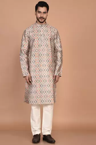 Men's printed straight silk kurta
