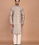 Men's printed straight silk kurta