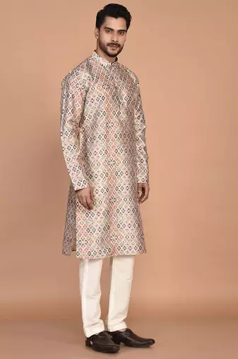 Men's printed straight silk kurta