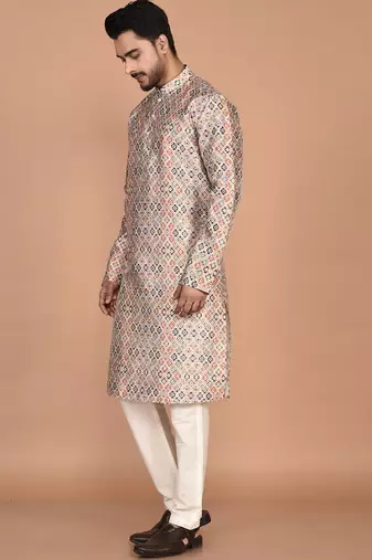 Men's printed straight silk kurta