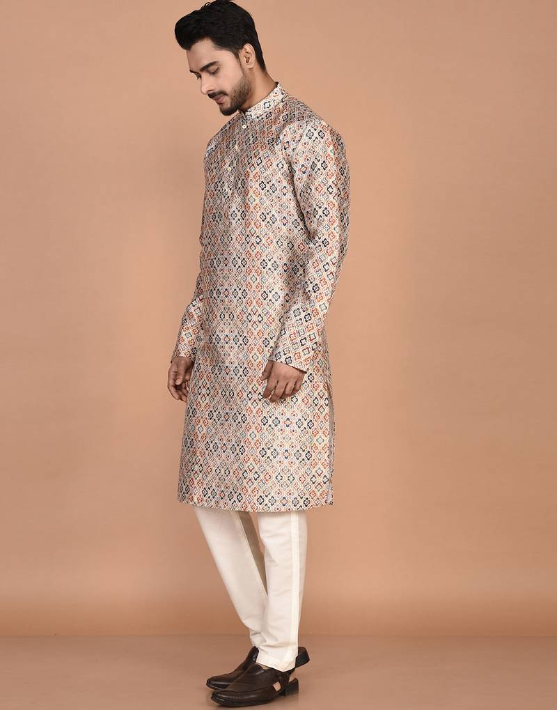 Men's printed straight silk kurta