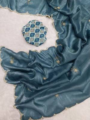 Grey Color handwork Silk Blend Saree 3