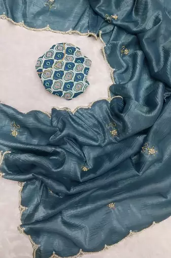Grey Color handwork Silk Blend Saree