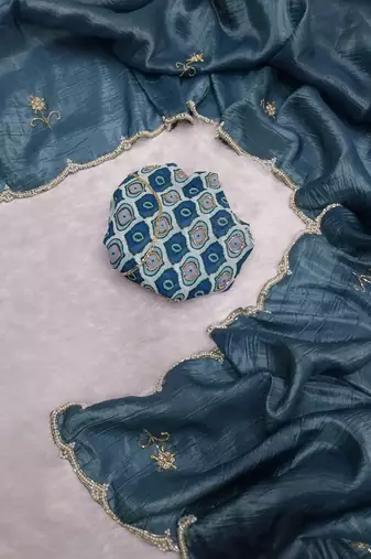 Grey Color handwork Silk Blend Saree