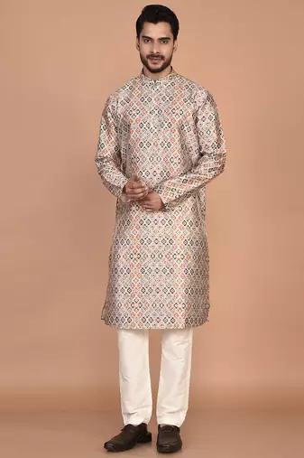 Men's printed straight silk kurta