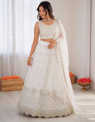 off white georgette thread sequin lehenga choli set 2