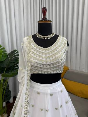 off white georgette thread sequin lehenga choli set 4