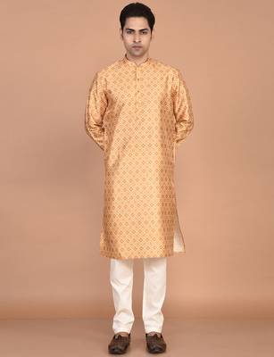 Men's printed straight silk kurta 1
