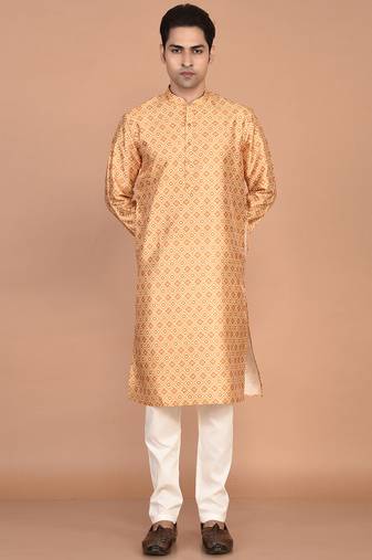 Men's printed straight silk kurta