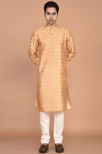 Men's printed straight silk kurta