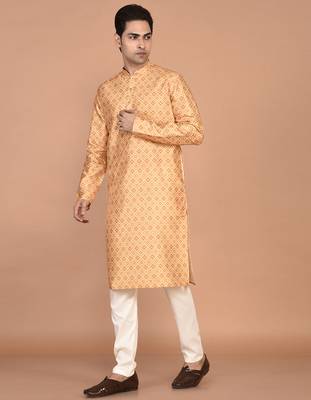 Men's printed straight silk kurta 2