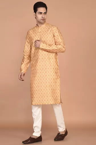 Men's printed straight silk kurta