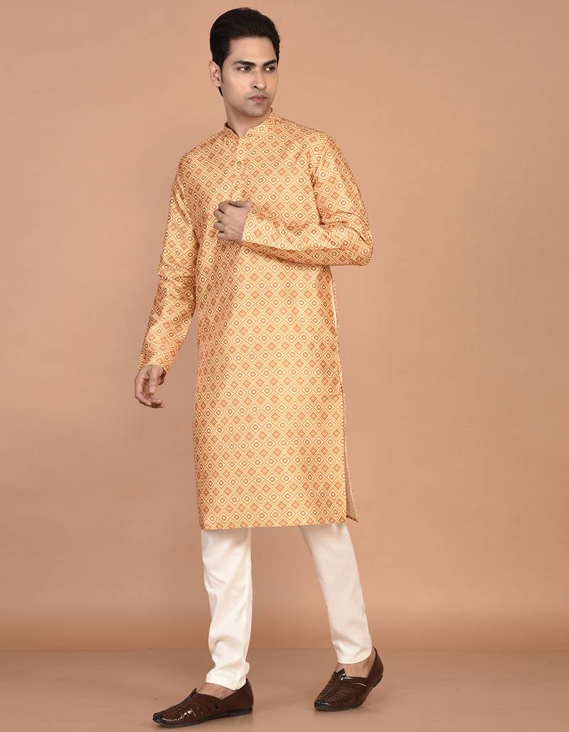 Men's printed straight silk kurta