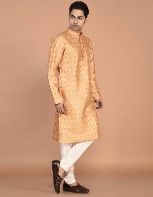 Men's printed straight silk kurta 3