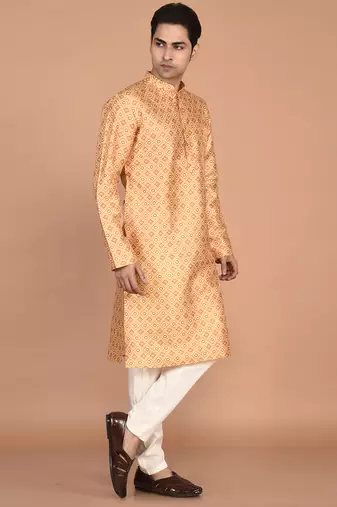 Men's printed straight silk kurta