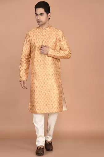 Men's printed straight silk kurta