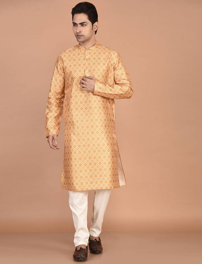 Men's printed straight silk kurta