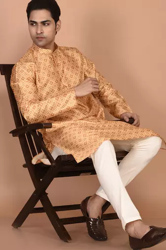 Men's printed straight silk kurta