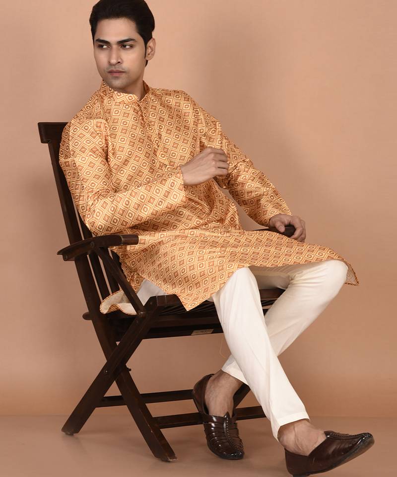 Men's printed straight silk kurta