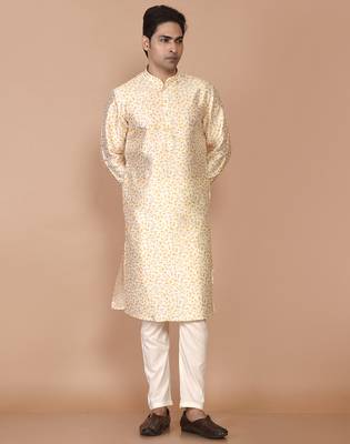 Men's printed straight silk kurta 1
