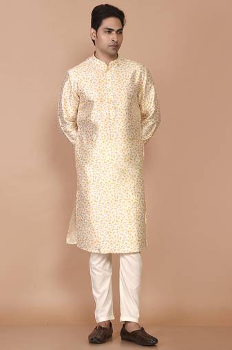 Men's printed straight silk kurta