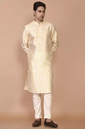 Men's printed straight silk kurta