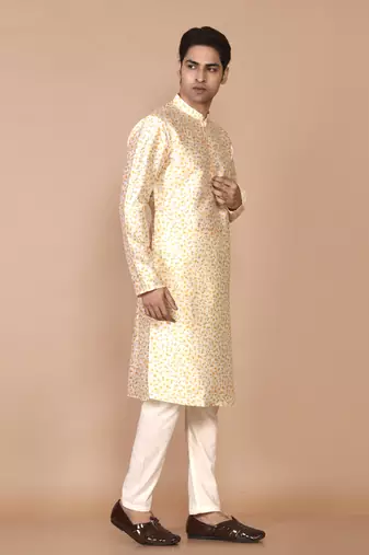 Men's printed straight silk kurta