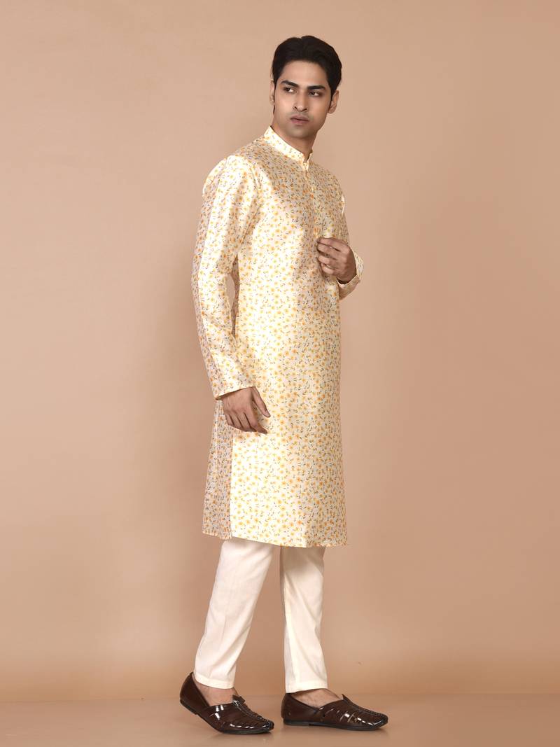 Men's printed straight silk kurta