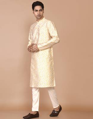 Men's printed straight silk kurta 3