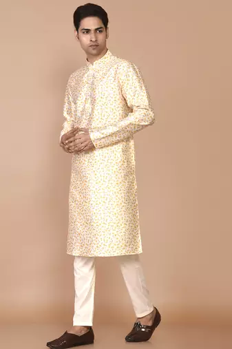 Men's printed straight silk kurta