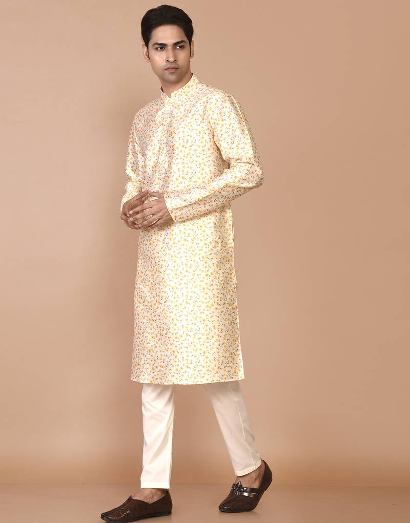 Men's printed straight silk kurta