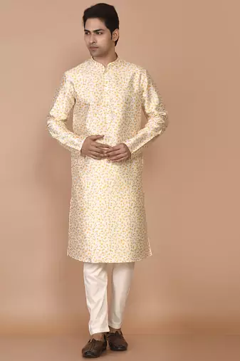 Men's printed straight silk kurta
