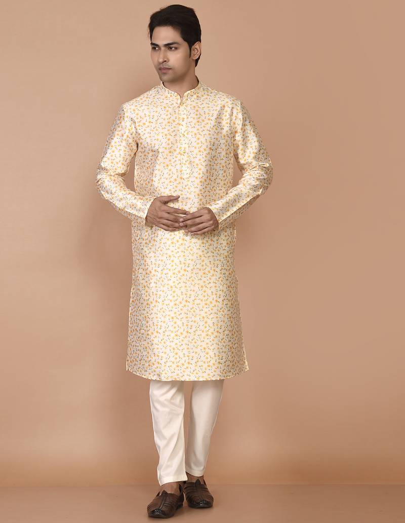 Men's printed straight silk kurta