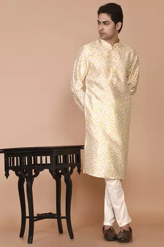 Men's printed straight silk kurta