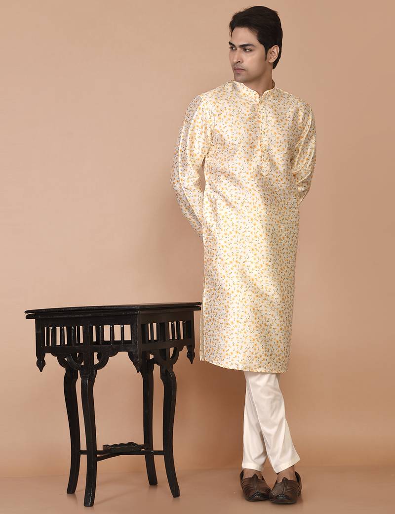 Men's printed straight silk kurta
