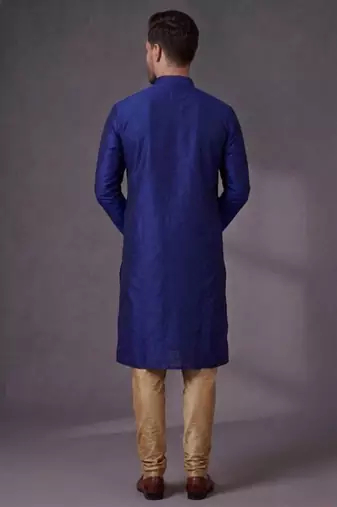 Blue embroidered dupion silk kurta pyjama