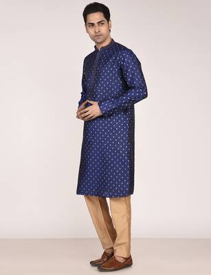 Men   s premium jacquard kurta with thread work 3