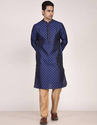 Men   s premium jacquard kurta with thread work 4