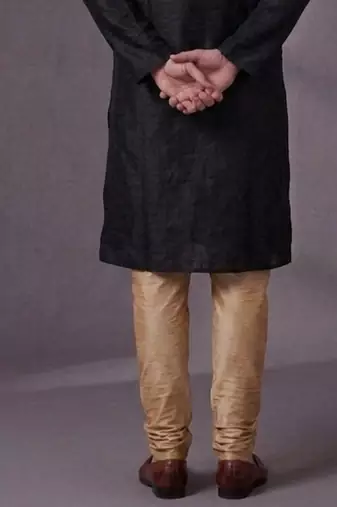 Black embroidered dupion silk kurta pyjama