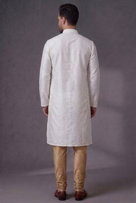 White embroidered dupion silk kurta pyjama 2