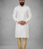 White embroidered dupion silk kurta pyjama