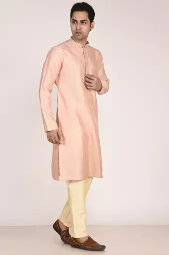 Men   s premium jacquard kurta with thread work