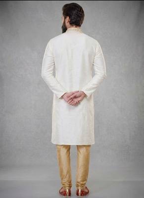 White embroidered dupion silk kurta pyjama 2