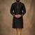 Black embroidered dupion silk kurta pyjama