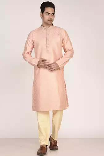 Men   s premium jacquard kurta with thread work