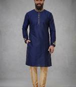Blue embroidered dupion silk kurta pyjama