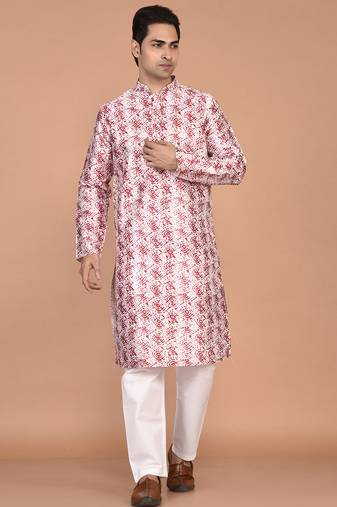 Men   s designer printed silk kurta