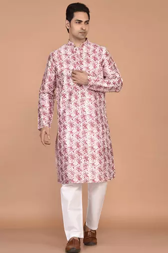 Men’s designer printed silk kurta