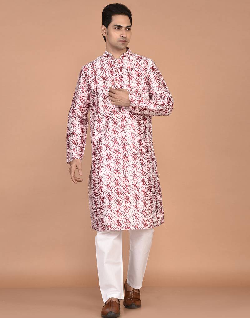 Men’s designer printed silk kurta